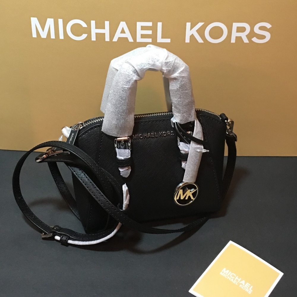 MICHAEL KORS MINI CROSSBODY - BLACK/SILVER - CUTE! - Picture 1 of 8